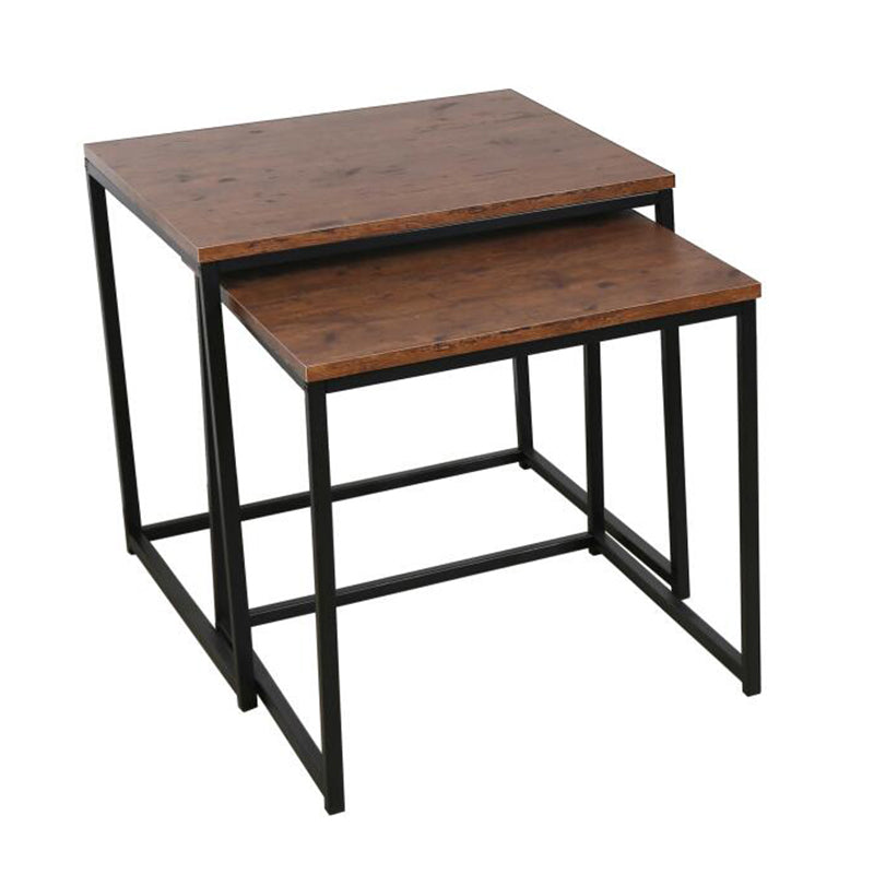 FULONGKAI DR-N-5748 Square 2-piece set of small side table 50x50x50cm 42x42x42cm Simple modern solid wood coffee table and iron art coffee table combination