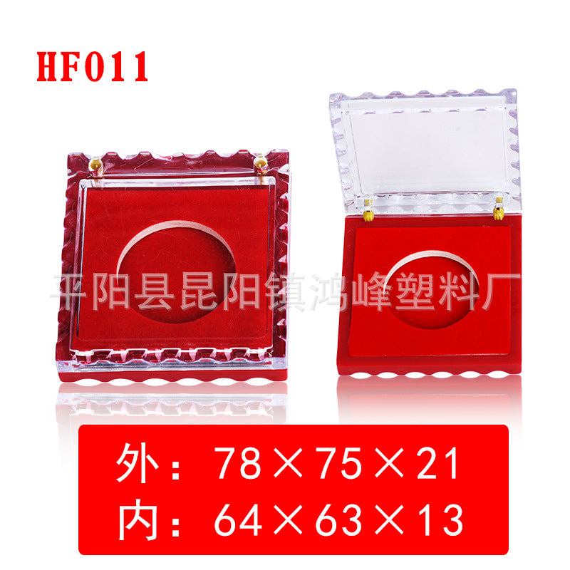 HONGFENGSULIAO Factory Supply Coin Flap Gift Box Display Box Transparent Imitation Crystal Plastic Box PS Box with LOGO