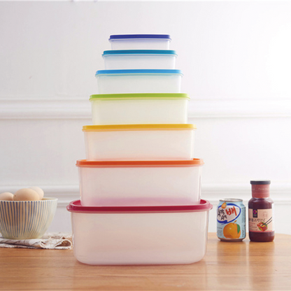 XIANGGUANG Rectangular rainbow crisper box storage box lunch box kitchen microwave heating using with lid no silicone ring food grade