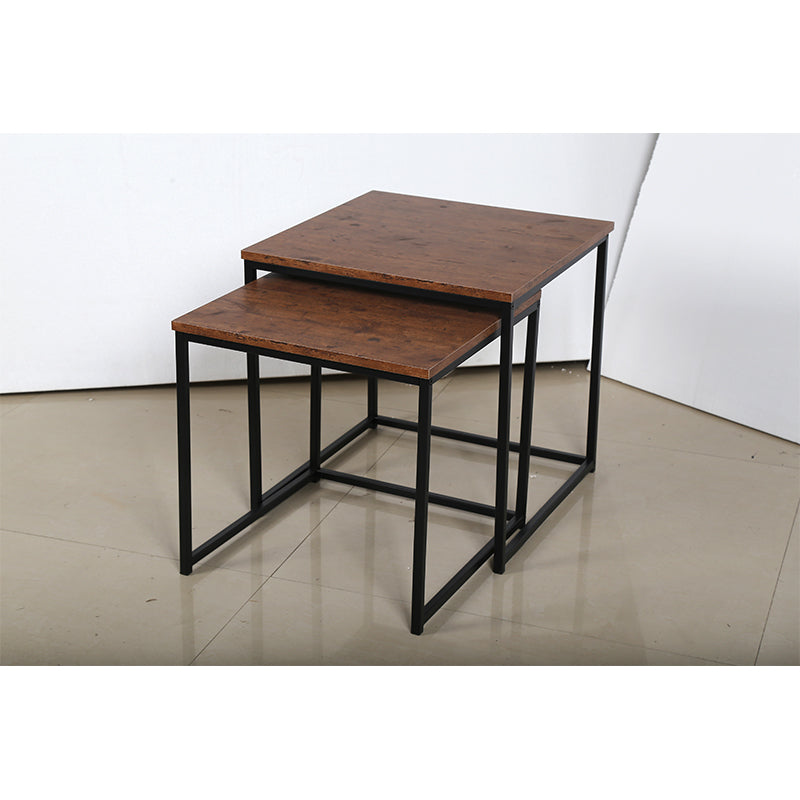 FULONGKAI DR-N-5748 Square 2-piece set of small side table 50x50x50cm 42x42x42cm   Simple modern solid wood coffee table and iron art coffee table combination