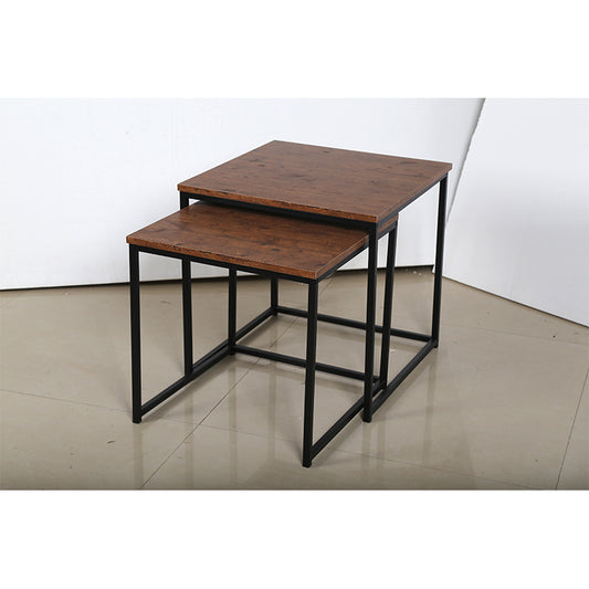 FULONGKAI DR-N-5748 Square 2-piece set of small side table 50x50x50cm 42x42x42cm   Simple modern solid wood coffee table and iron art coffee table combination