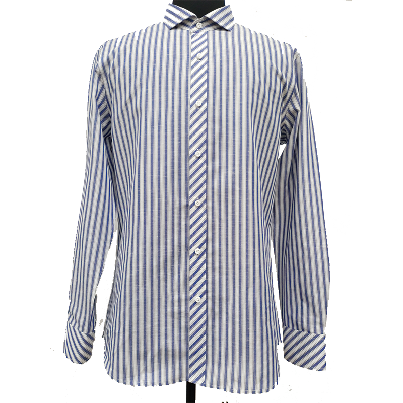 CHENJI Shirt with blue stripes on white background