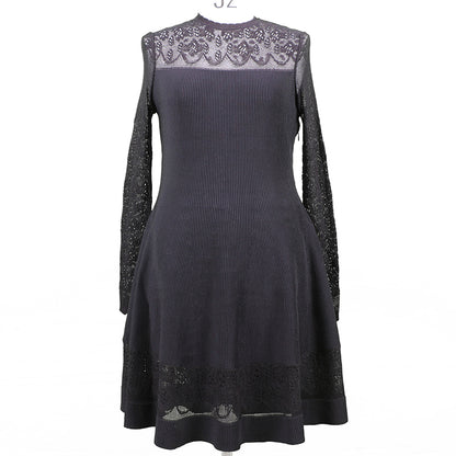 XINCHENG XC-561  Oversized Autumn Dress Knitted Lace Dress French Style Cutout Dress