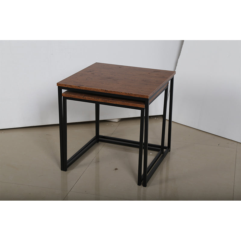 FULONGKAI DR-N-5748 Square 2-piece set of small side table 50x50x50cm 42x42x42cm   Simple modern solid wood coffee table and iron art coffee table combination