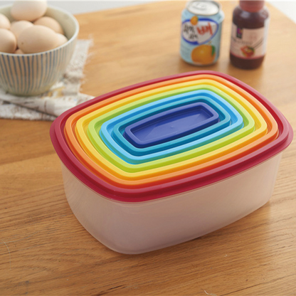 XIANGGUANG Rectangular rainbow crisper box storage box lunch box kitchen microwave heating using with lid no silicone ring food grade