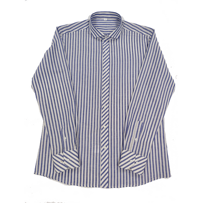 CHENJI Shirt with blue stripes on white background