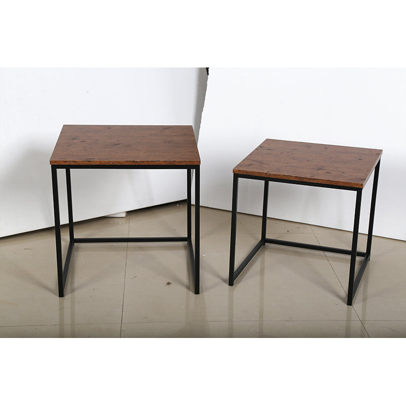 FULONGKAI DR-N-5748 Square 2-piece set of small side table 50x50x50cm 42x42x42cm   Simple modern solid wood coffee table and iron art coffee table combination