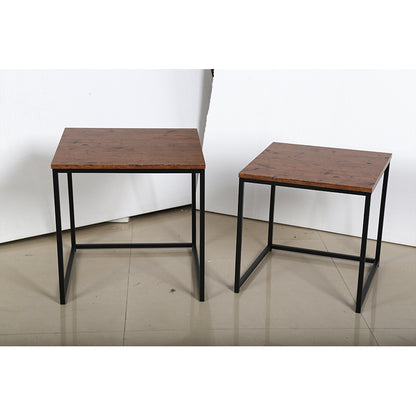 FULONGKAI DR-N-5748 Square 2-piece set of small side table 50x50x50cm 42x42x42cm   Simple modern solid wood coffee table and iron art coffee table combination