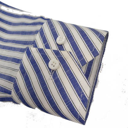 CHENJI Shirt with blue stripes on white background