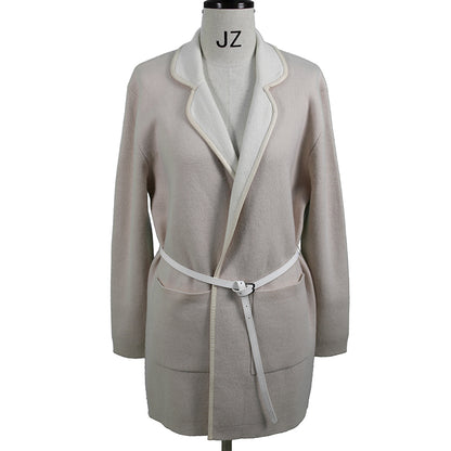 XINCHENG XC-591 Cashmere coat with large lapel collar, wool coat with waistband, medium length cashmere cardigan