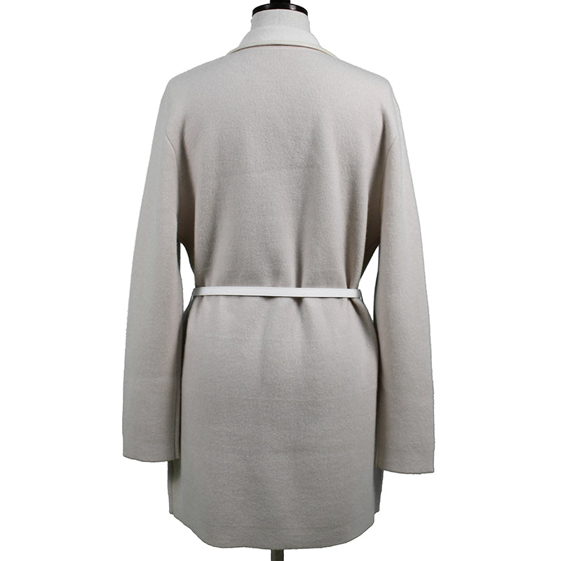 XINCHENG XC-591 Cashmere coat with large lapel collar, wool coat with waistband, medium length cashmere cardigan