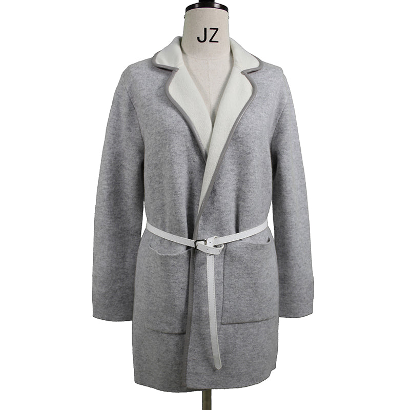 XINCHENG XC-591 Cashmere coat with large lapel collar, wool coat with waistband, medium length cashmere cardigan